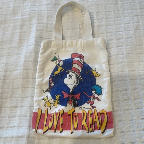 Vintage 90’a Dr. Seuss book bag cat in the hat I love to read canvas tote - Picture 1 of 4